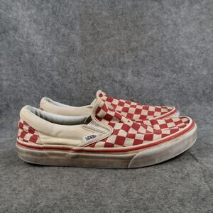 Vans Shoes Womens 9 Classic Slip On Sneakers Canvas Skate Red White Checkered